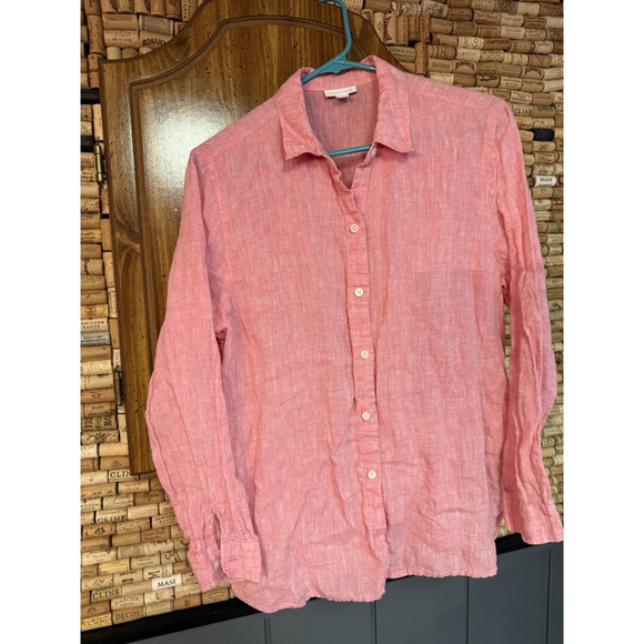 J. Jill Tops - J Jill Love Linen Hot Pink Long Sleeve Button Shirt Front Lightweight Top Sz M